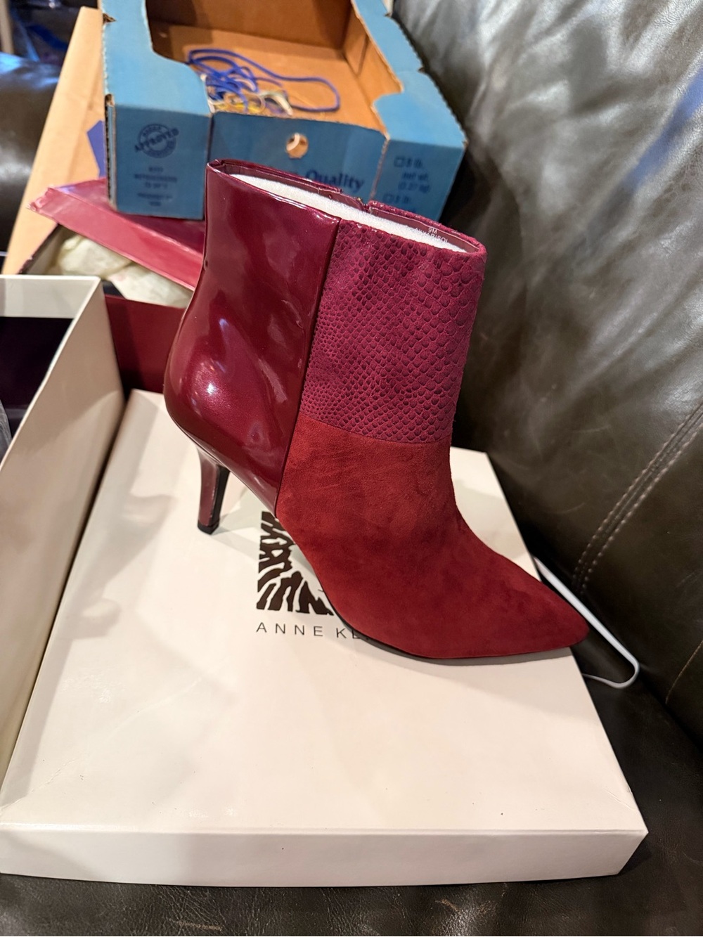 Anne Klein Red Pointed-Toe Heeled Ankle Boots Like New